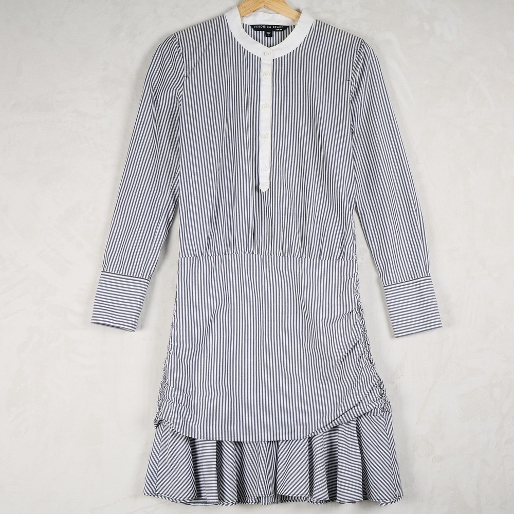Veronica Beard Jeans Blue White Striped Ruffle Mini Dress J2540088 Womens Small